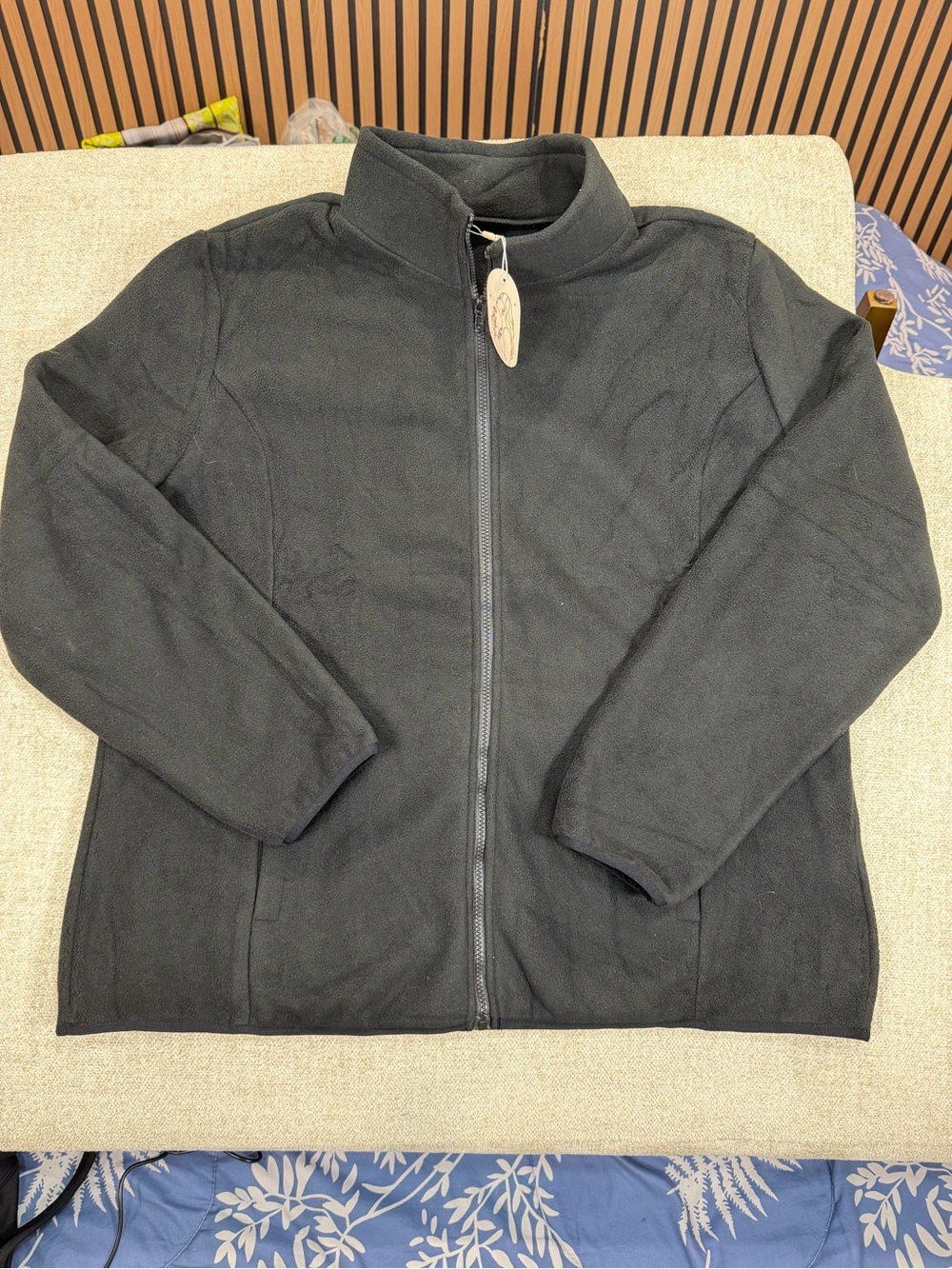 Men’s 2XL Black Full Zip Fleece Jacket Stand-Up Collar Pockets Solid